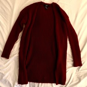 Dark Red Fuzzy Long Cardigan